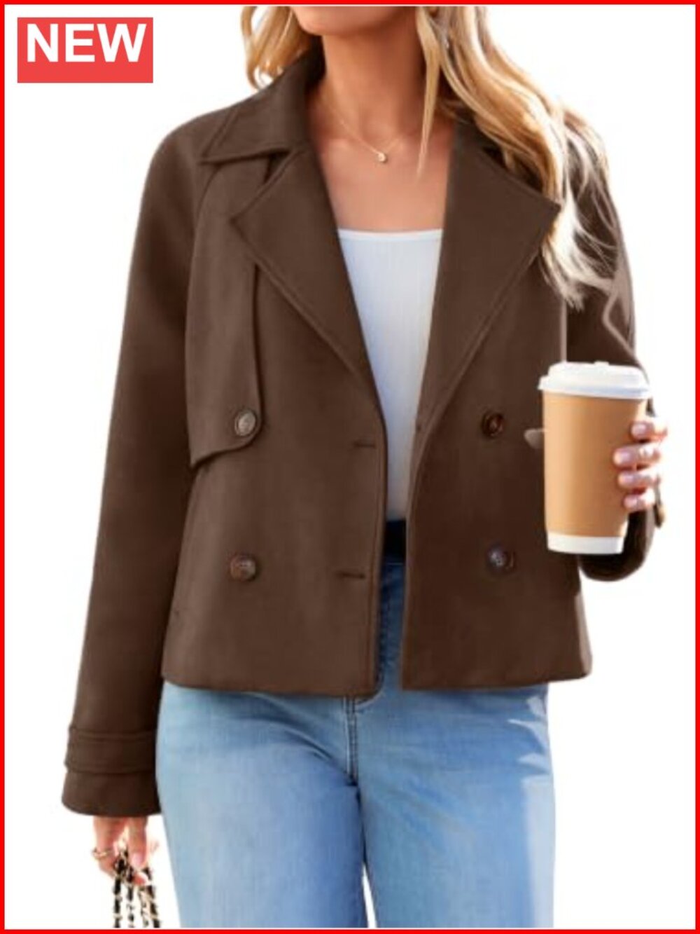 Women's Faux Suede Double Breasted Blazer Jacket